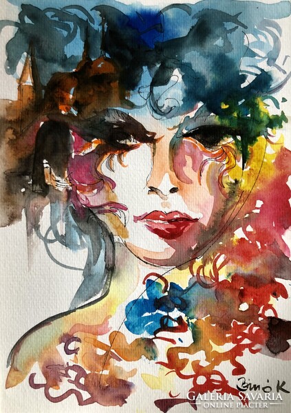 Karnevál sorozat ! 21x15 cm. Modern kortárs akvarell!