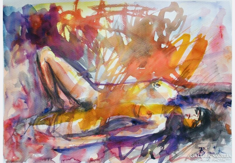 Csábító. Érzéki  akvarell festmény! Egy hét-egy esély ! 24x34 cm.