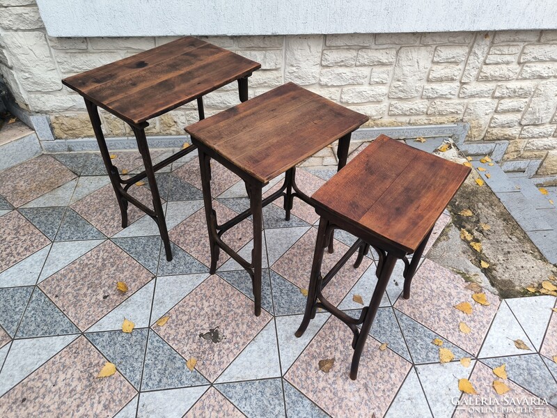Antik Thonet tonett 3 részes Zsúr asztal, viràgtartó Posztamens szobor tartó konzol laptop Art Deco