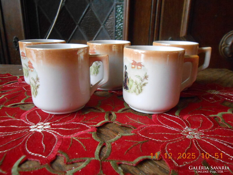 Antik Zsolnay gésa jelenetes kávés csésze