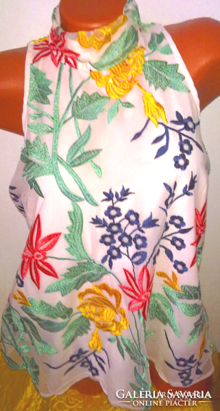 Luxus,  hímzéssel és flitterekkel borított rózsás virágos női blúz felső különleges csodaszép  M