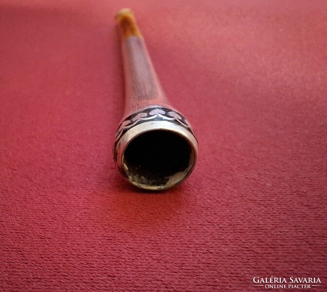 Antik ezüst női cigaretta szipka – 900-as jelzett, niello, 1900-1915 körül