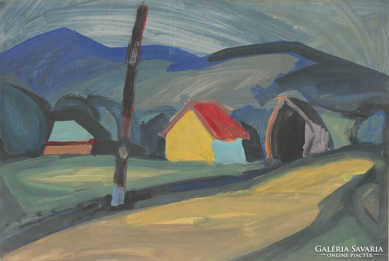 Bíró Antal: Tájkép sárgafalú házzal