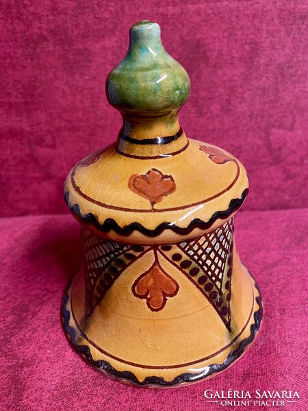 Kézzel festett, mázas kerámia csengettyű / kis harang - magassága: 12 cm