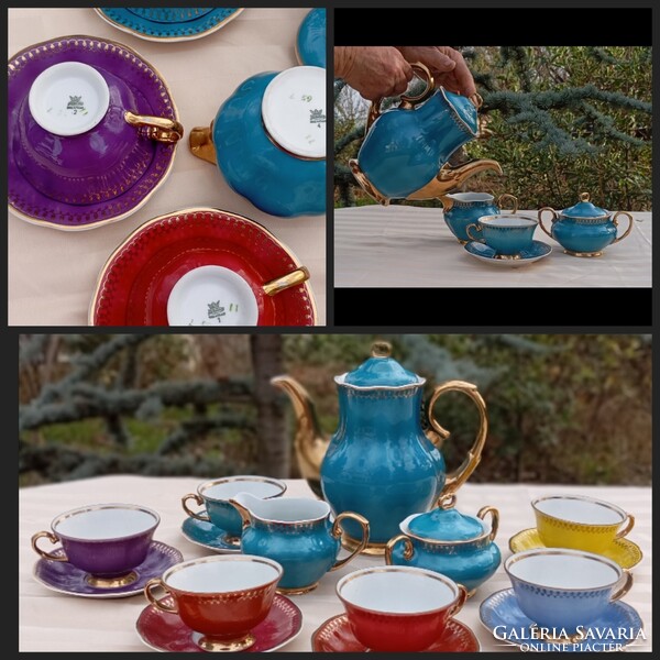 Retro színes,lengyel  Jarolina  6személyes teáskészlet  1960
