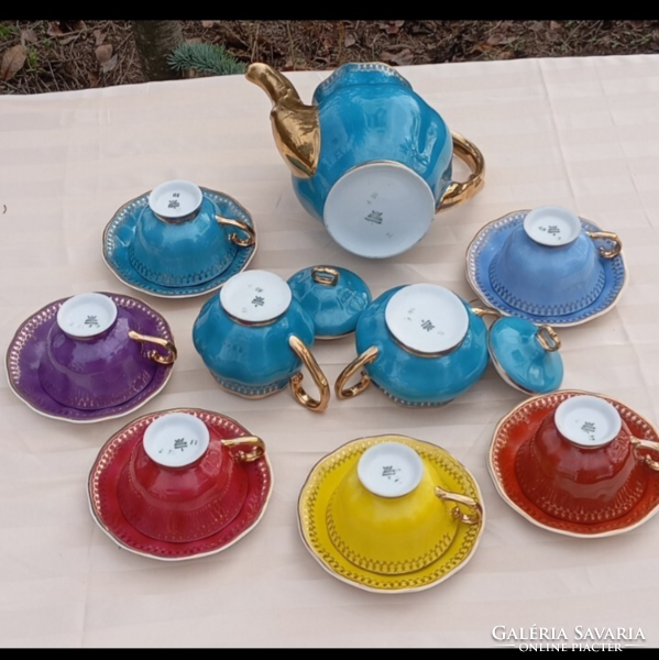 Retro színes,lengyel  Jarolina  6személyes teáskészlet  1960