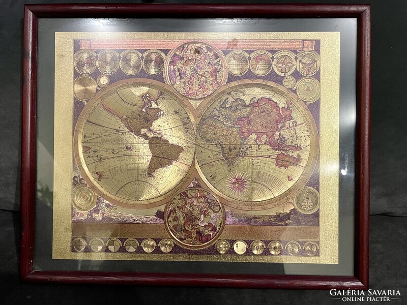 Világtérkép - dísznyomat, keretezve 31 x 25 cm