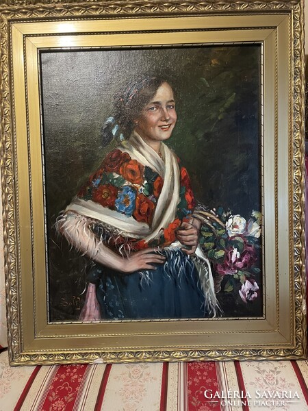 Ivanácz Zsolt - Hölgy virágokkal..58x68cm +kerete