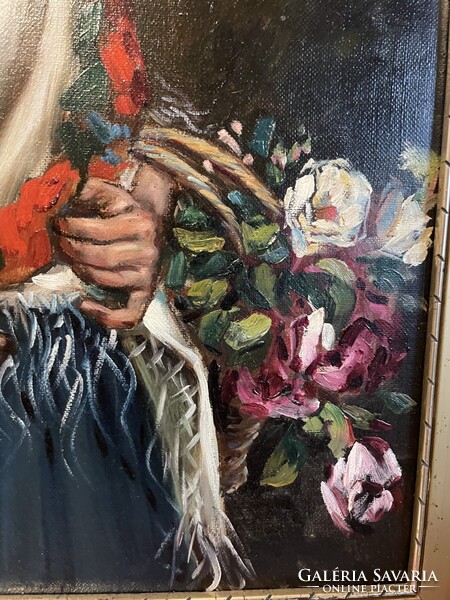 Ivanácz Zsolt - Hölgy virágokkal..58x68cm +kerete