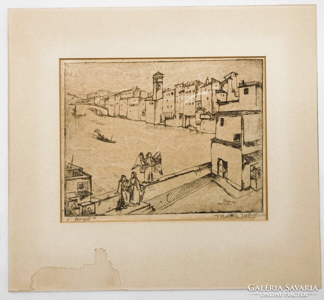 Vadász Endre (1901-1944): Arno, Firenze, 1929 - rézkarc, szignált, japán papíron