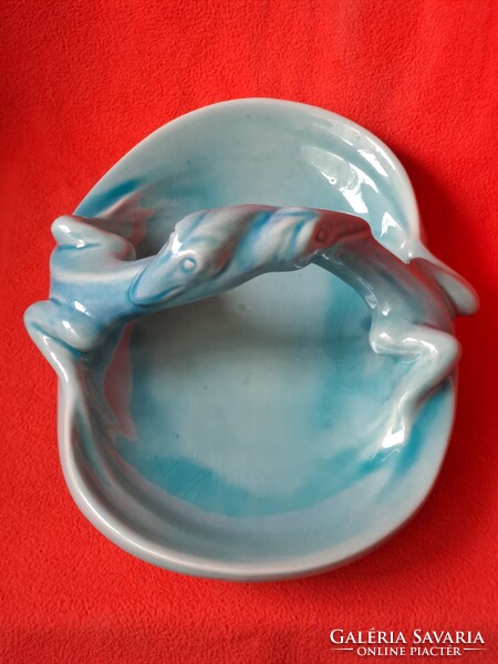 Hibátlan Zsolnay (eozin) alapmázas sárkányfogós - gyíkos tál