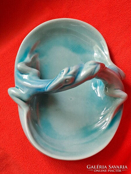 Hibátlan Zsolnay (eozin) alapmázas sárkányfogós - gyíkos tál