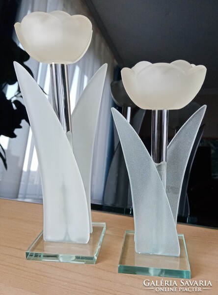 Modern, 21 és 17 cm-es, üvegvirág lakásdekor párban