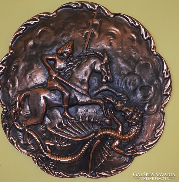 Sárkányölő Szent György bronz domborkép