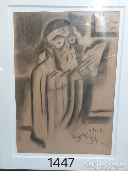 Scheiber Hugó jelzéssel rabbi portré, szén,  40 x 30 cm, 1447