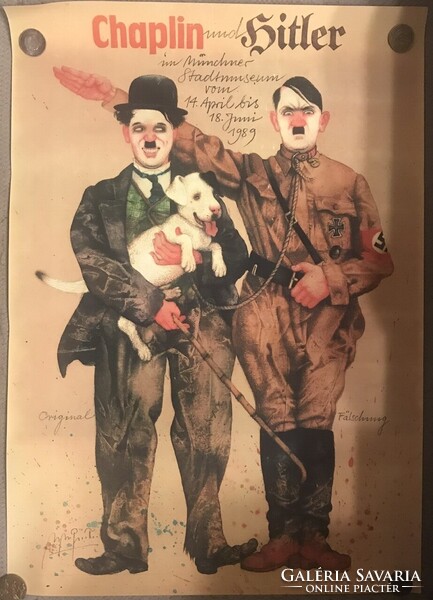 Chaplin und Hitler, 1989-s plakát 63x90 cm, aláírt nyomaton