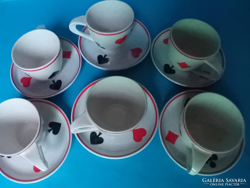 6 db Zsolnay kávés  csésze  aljjal , kártya motívumokkal