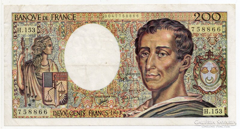 Franciaország 200 francia Frank, 1992, szép
