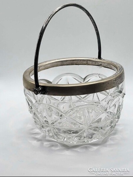 Kristály cukortartó ezüstözött szerelvényekkel