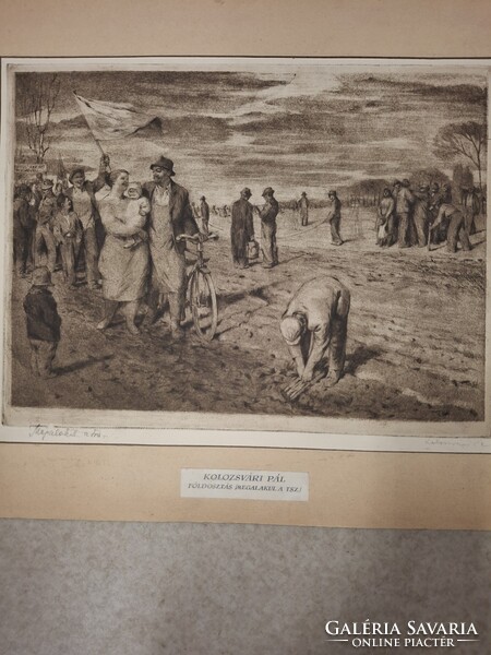 Kolozsvári Pál  Földosztás megalakul a TSZ rézkarc szocreál