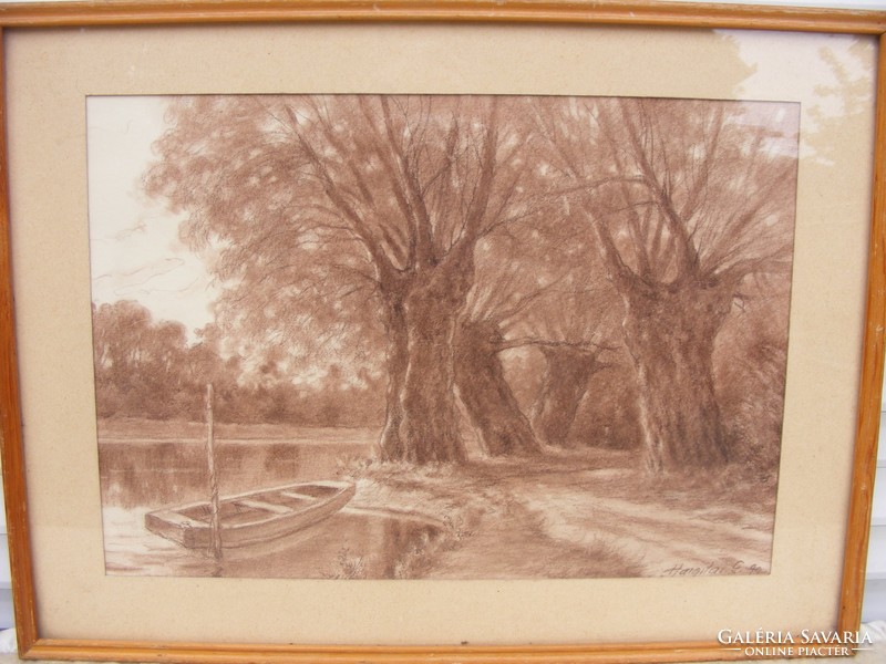 Hargitai .G. Csónak a folyóparton