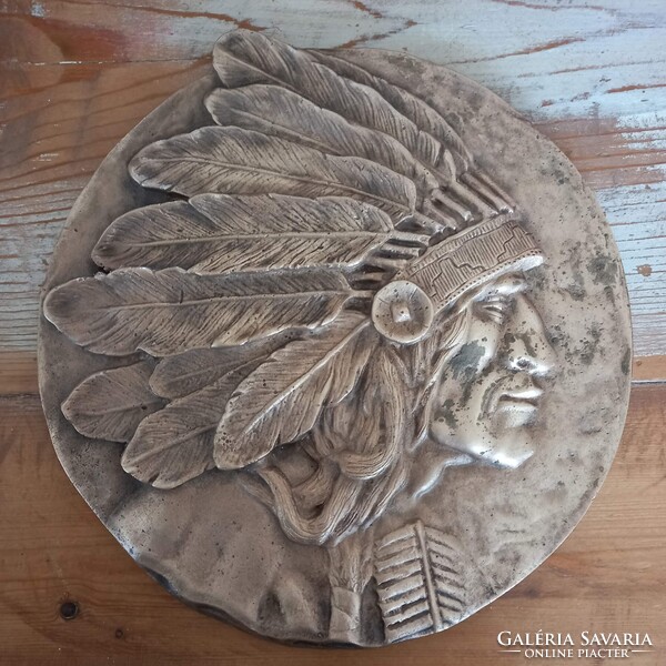 Bronz dísz, indiánfej ~ 20-22 cm átm., ~1,5kg, jó állapotban