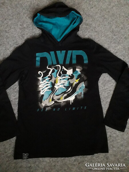 Here+There C&A fekete kapucnis pamut hosszú ujjú felső póló 158-164 Új.