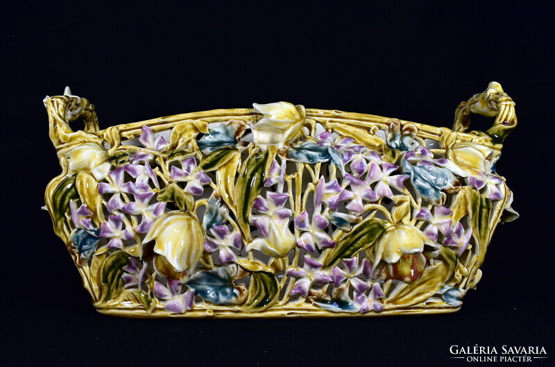 ZSOLNAY ÁTTÖRT MINTÁS HISTORIZÁLÓ KASPÓ - JARDINIERE A MÁLYVA SOROZATBÓL 1890 körül !