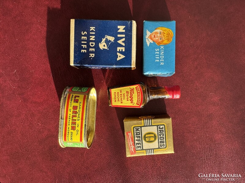 Vintage mini csomagolások és reklámtárgyak – Jacob’s Kaffee, Maggi, Nivea,Le Bélier szardínia (1930)