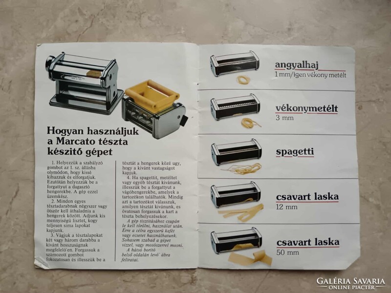 Marcato Atlas tésztagép és nyújtógép + 1 mm, 3 mm, spagetti és a Ravioli 45x45 mm adapter.