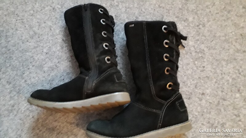 S Oliver fekete velúr szőrme béléses cipzáros meleg téli hótaposó csizma 38