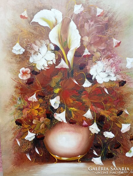 Vízer Júlia zsűrizett csendélet 70 cm X 80 cm olaj