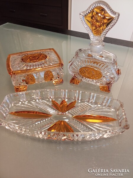Luxus Art Deco Karl Palda Bomemia Kristály üveg pipere készlet a fésülködő asztalra!