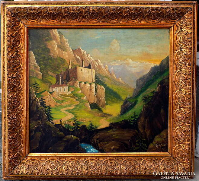 Antik festmény: " Castello di Mesocco " Garanciával SZÁMLÁVAL