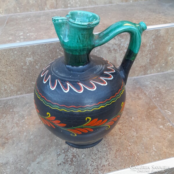 Mázas kerámia, csörgő korsó 27 cm