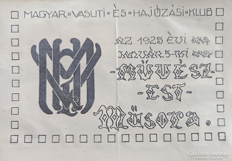 A Vasúti és Hajózási Club Művész-est meghívó 1925.