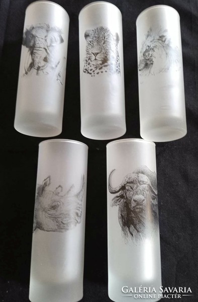 5 Big Five from Africa drinking glasses in very good condition