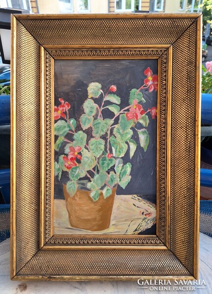 AKCIÓ! Bájos virágcsendélet, szép arany keretben!