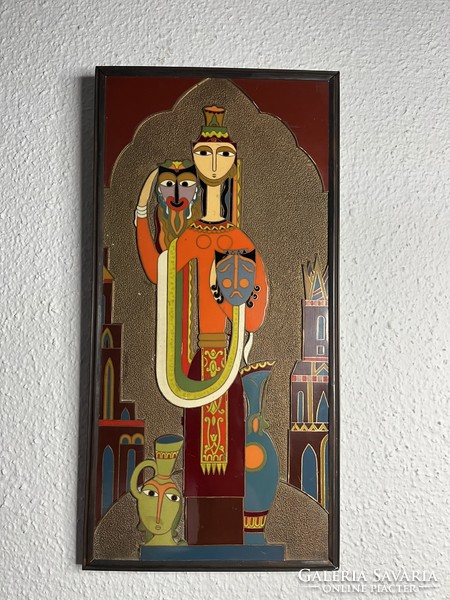 Egyedi, vintage tűzzománc fali dísz 185 x 370 mm