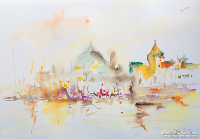 Aranyló Velence- Nagyméretű A3 akvarell