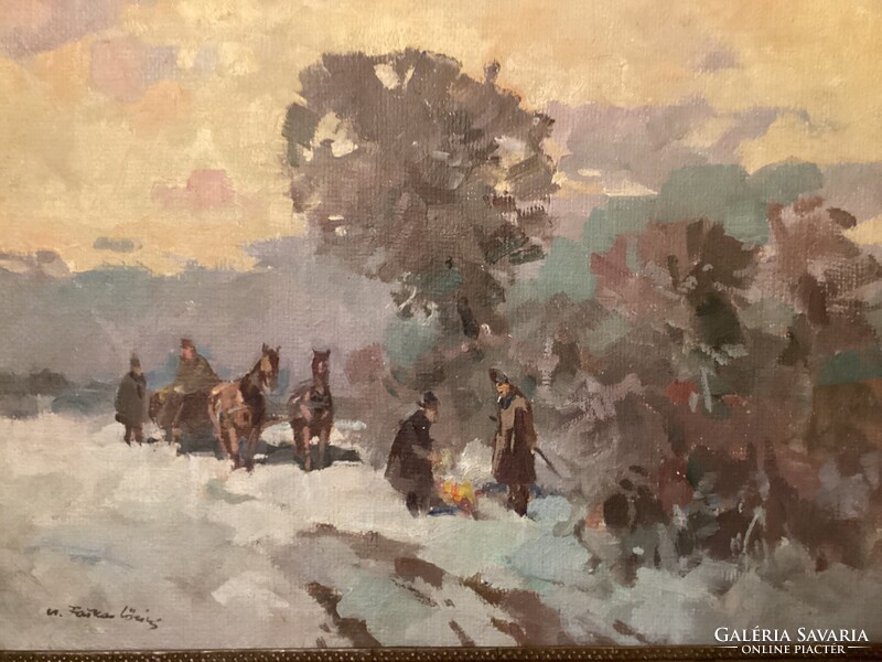 Cs. Farkas Lőrinc (1898 - 1966) : Tűznél melegedő katonák