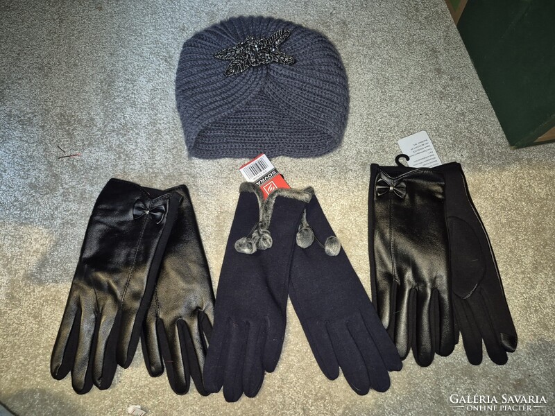 Három darab  kesztyű ajándék sapkával