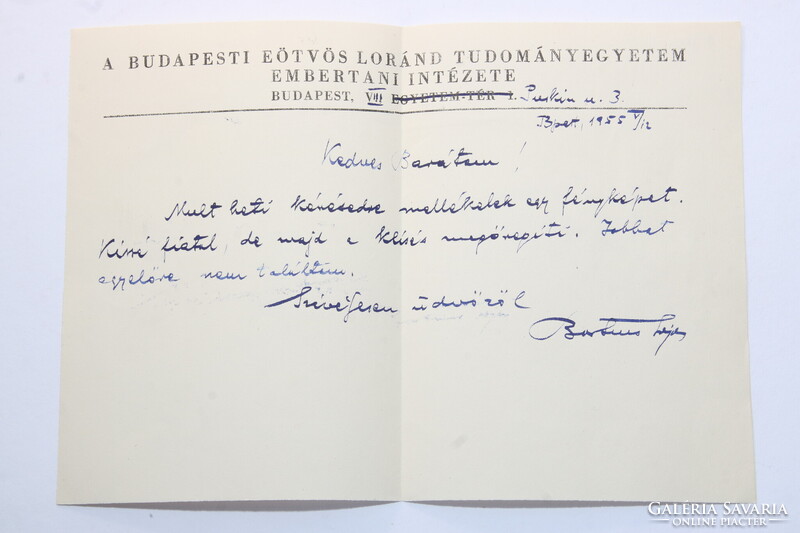 KÉZIRAT - Bartucz Lajos antropológus egyetemi tanár levele Malán Mihályhoz Bartucz fényképével