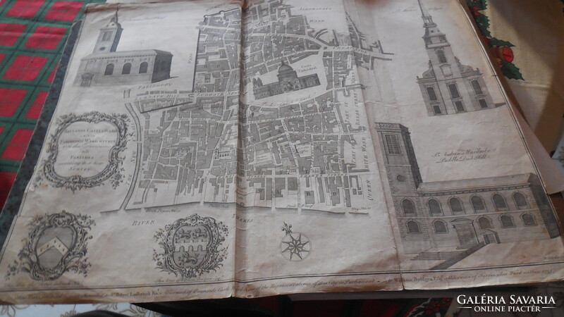 Antik térkép , LONDON 1755.  régi metszet- térkép a belvárosról a Temze Északi partja mentén