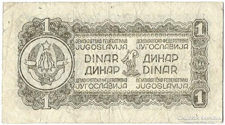 1 dinár 1944 Jugoszlávia Partizán bankjegy 2.