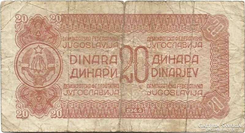20 dinár 1944 Jugoszlávia Partizán bankjegy 1.