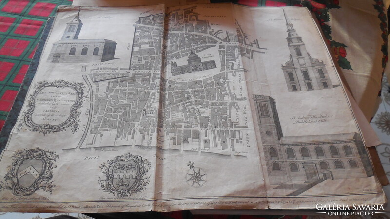 Antik térkép , LONDON 1755.  régi metszet- térkép a belvárosról a Temze Északi partja mentén