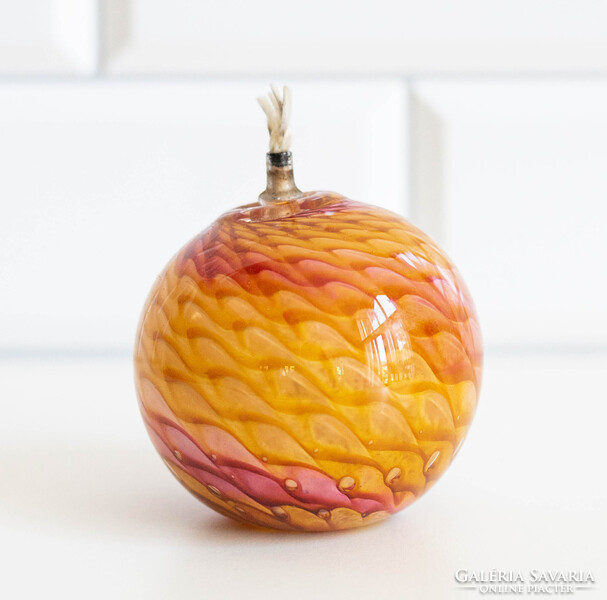 Pici kézműves fújt üveg olajlámpa - Jusim Glas? felirattal