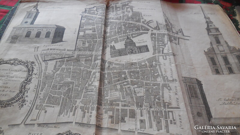 Antik térkép , LONDON 1755.  régi metszet- térkép a belvárosról a Temze Északi partja mentén