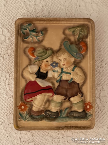 Wagner & Abel Bertram festett-mázas fajansz falikép.